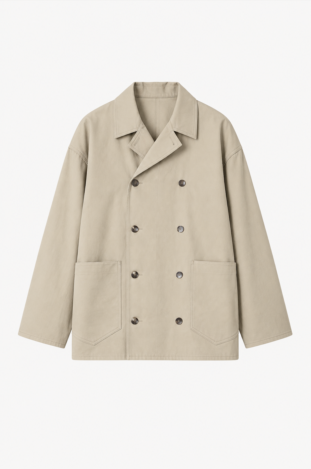Double-Breasted Work Jacket in Ecru Cotton Twill