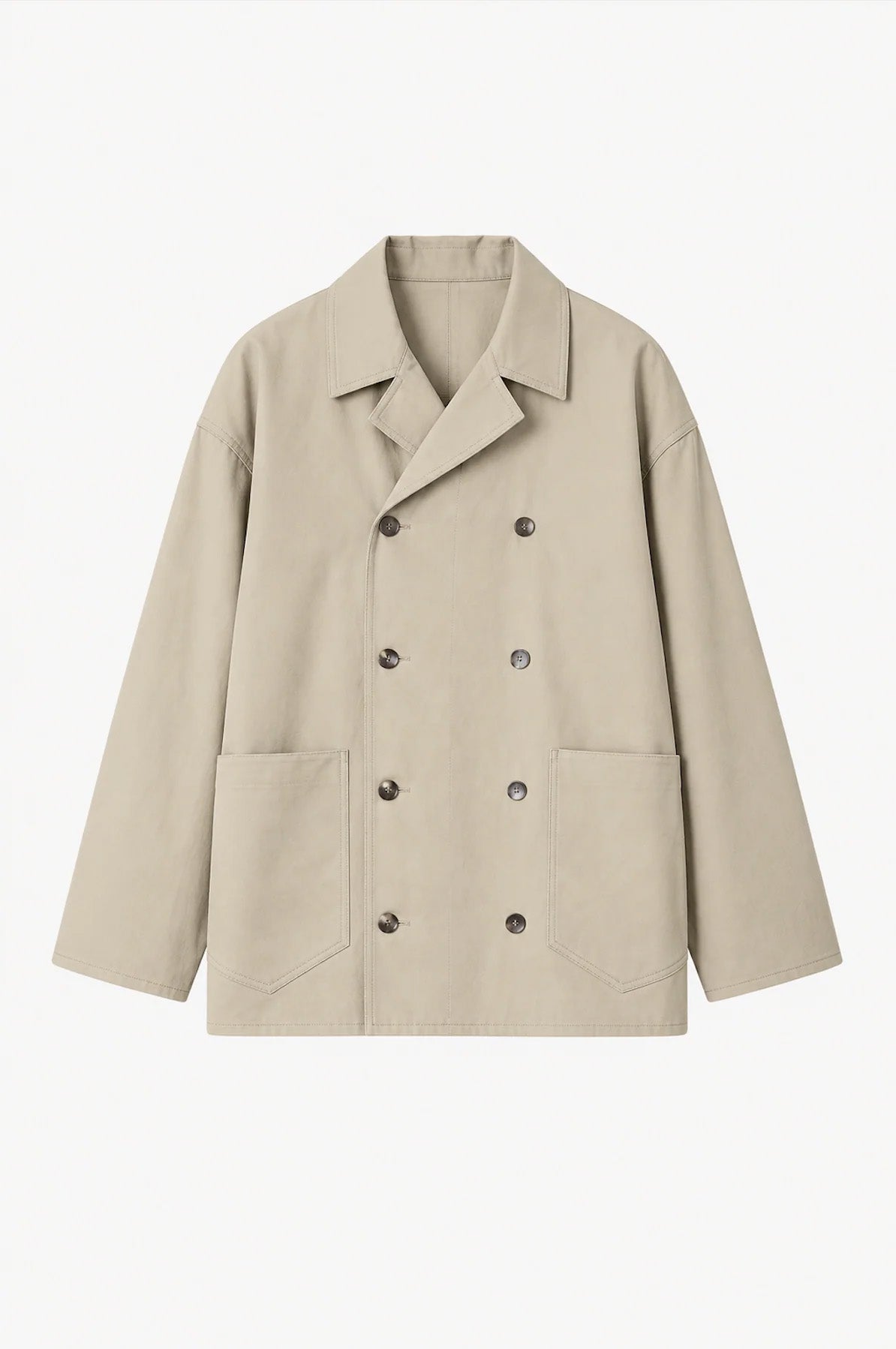 Double-Breasted Work Jacket in Ecru Cotton Twill