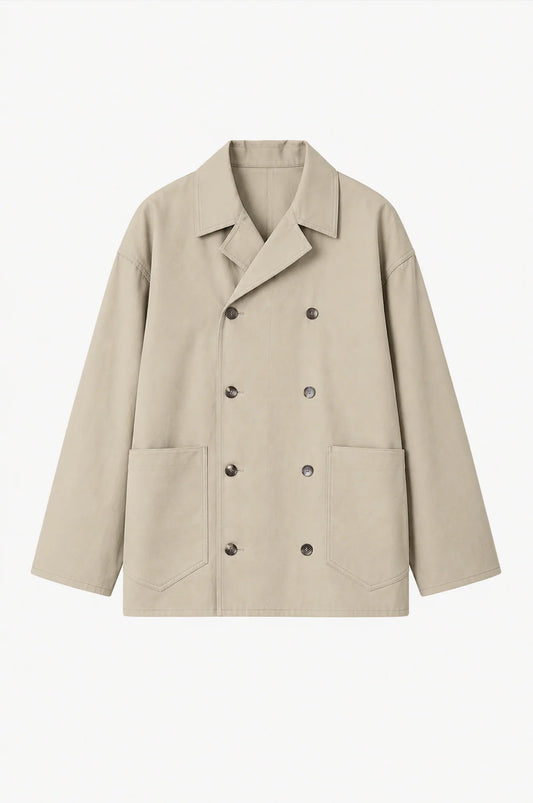 Double-Breasted Work Jacket in Ecru Cotton Twill