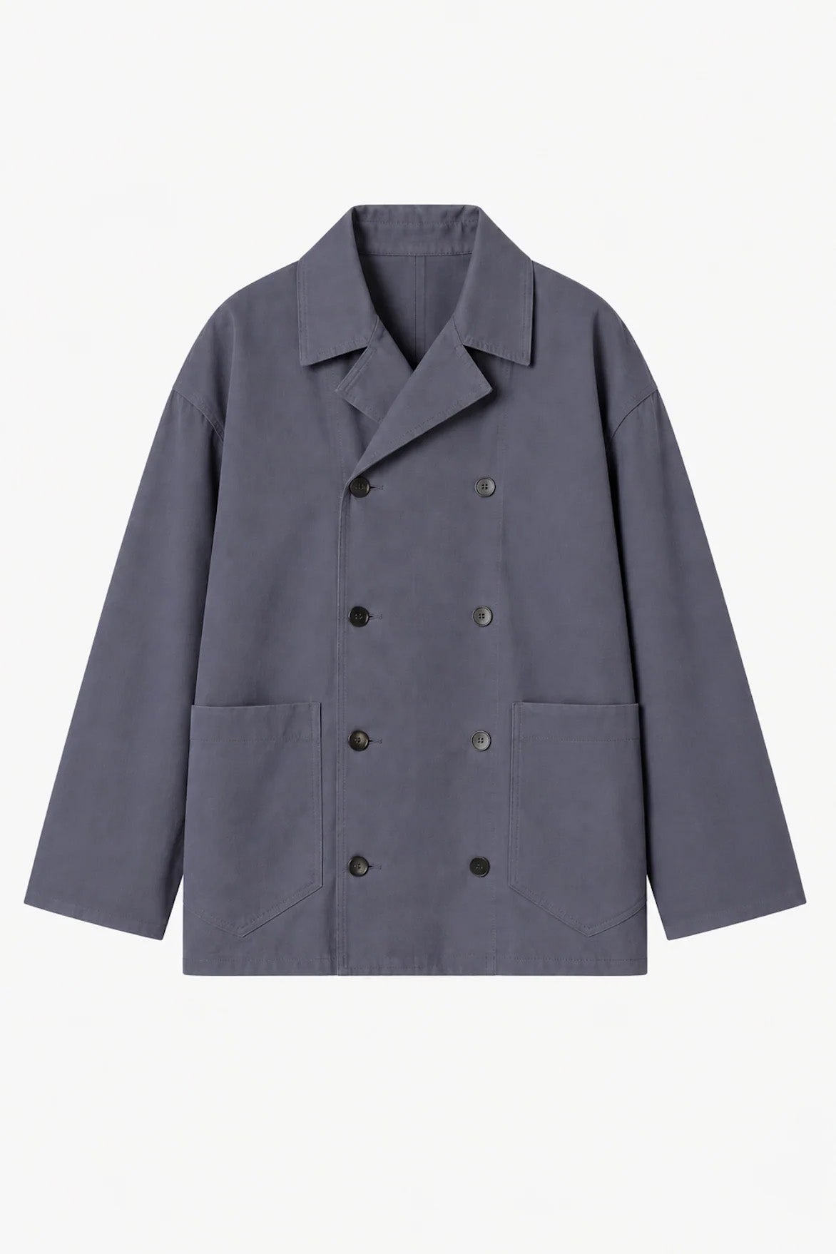 Double-Breasted Work Jacket in Pigeon Grey Cotton Twill
