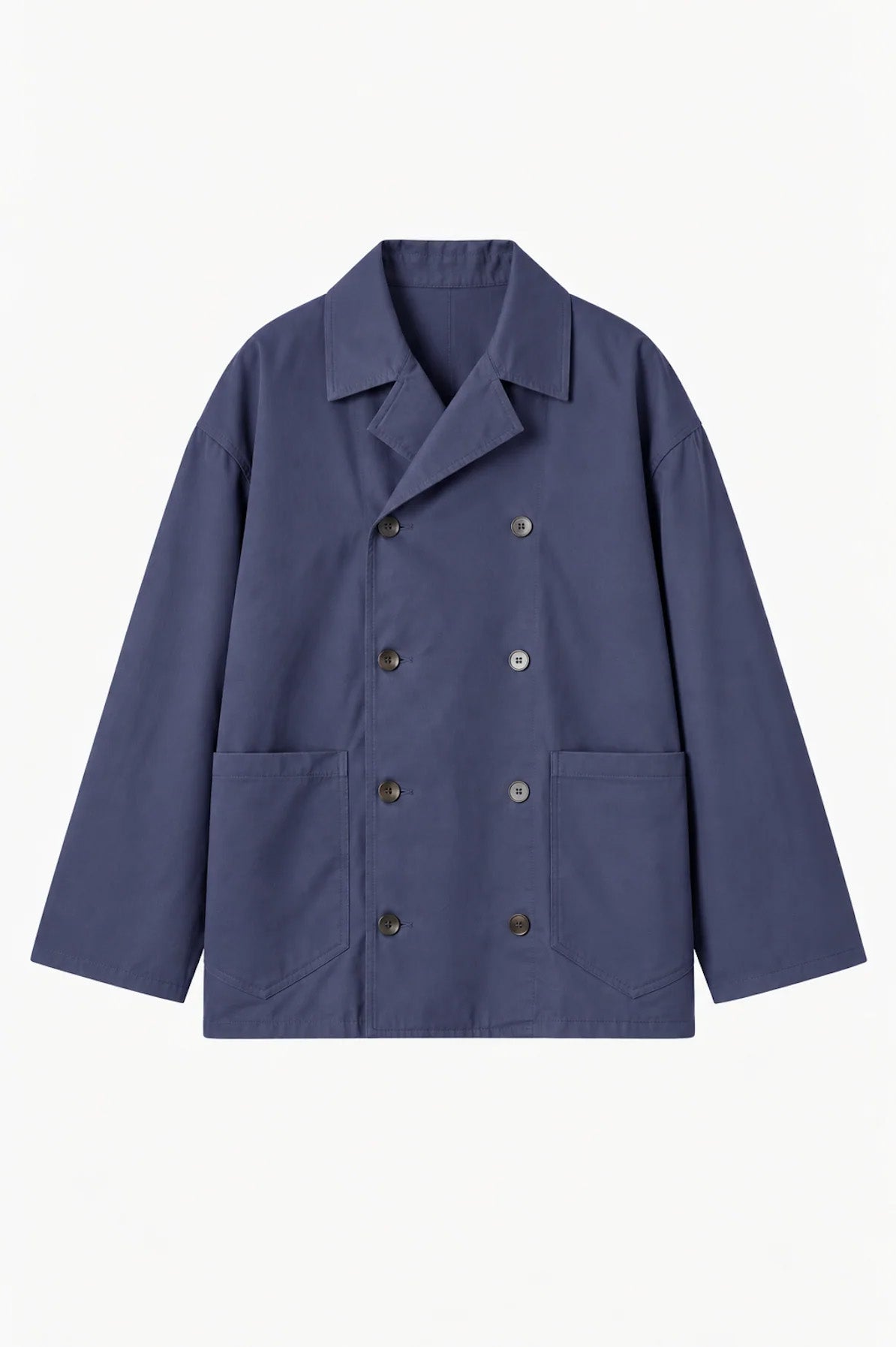 Double-Breasted Work Jacket in Blue Cotton Twill