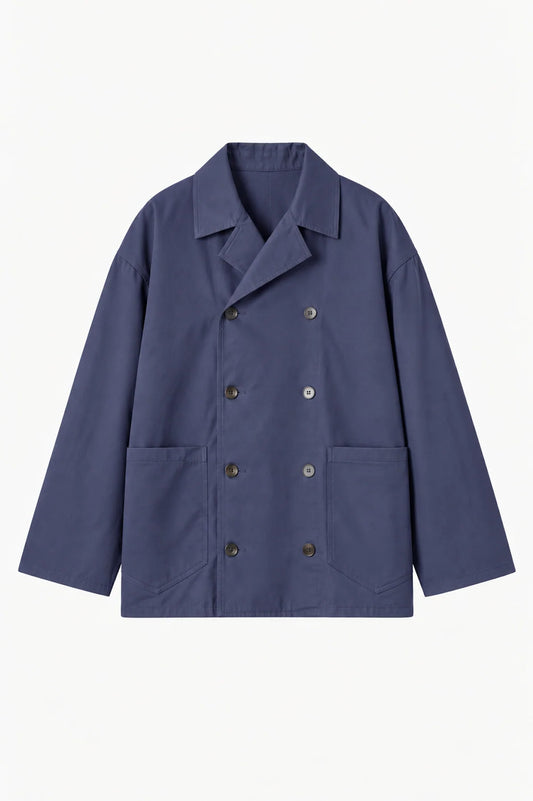 Double-Breasted Work Jacket in Blue Cotton Twill