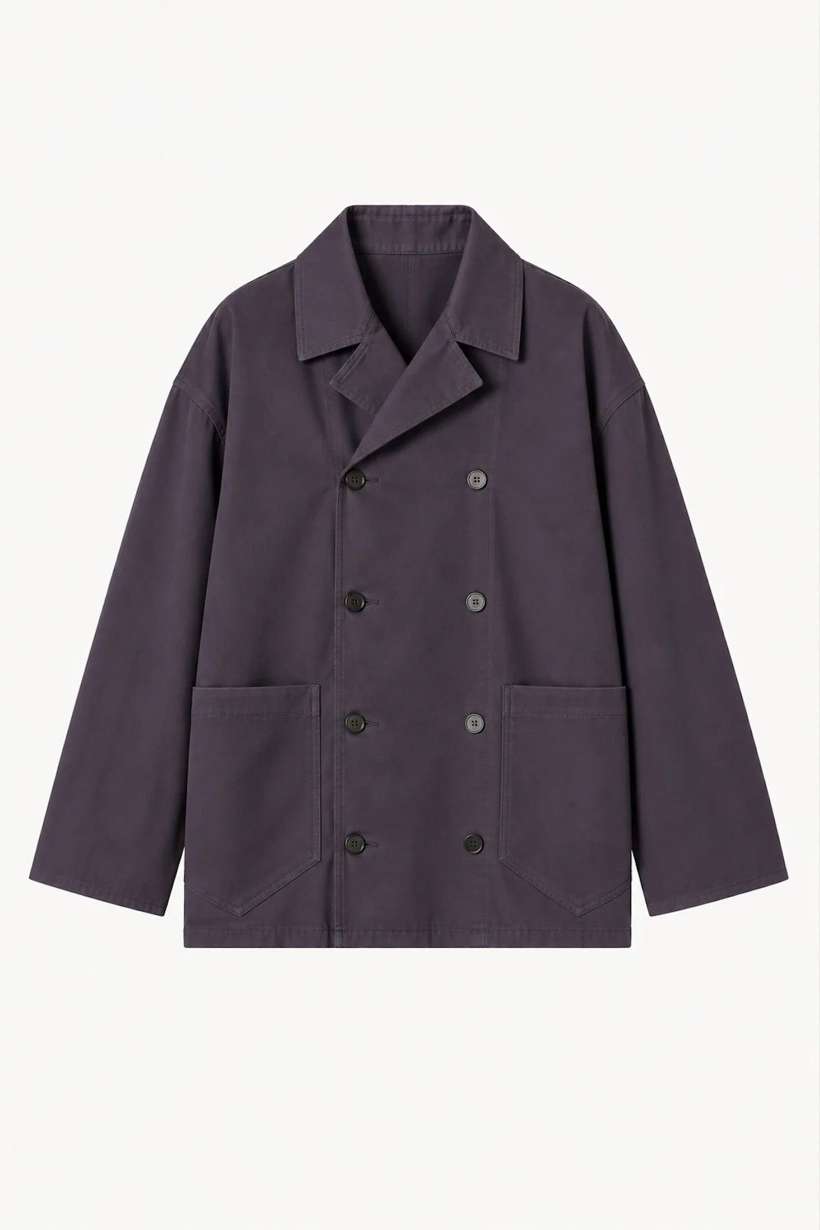 Double-Breasted Work Jacket in Deep Purple Peached Panama Cotton