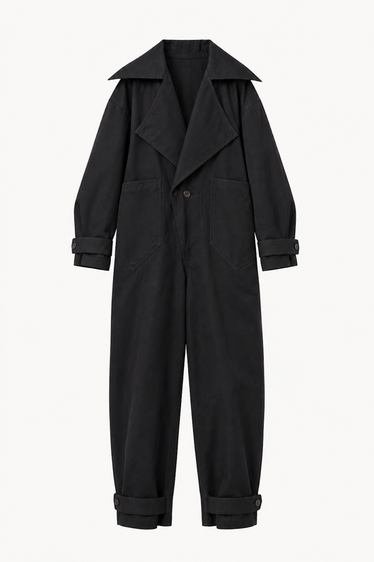 Coverall in Black Peached Cotton Twill