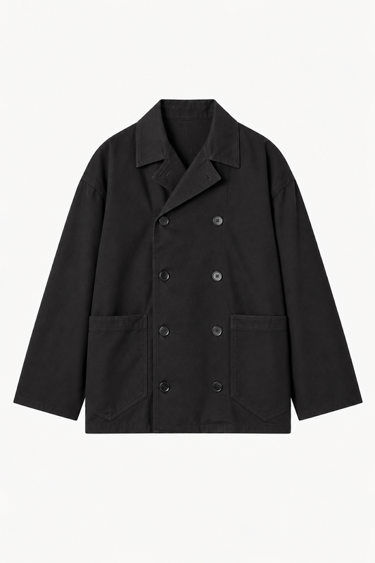 Double-Breasted Work Jacket in Black Canvas Cotton