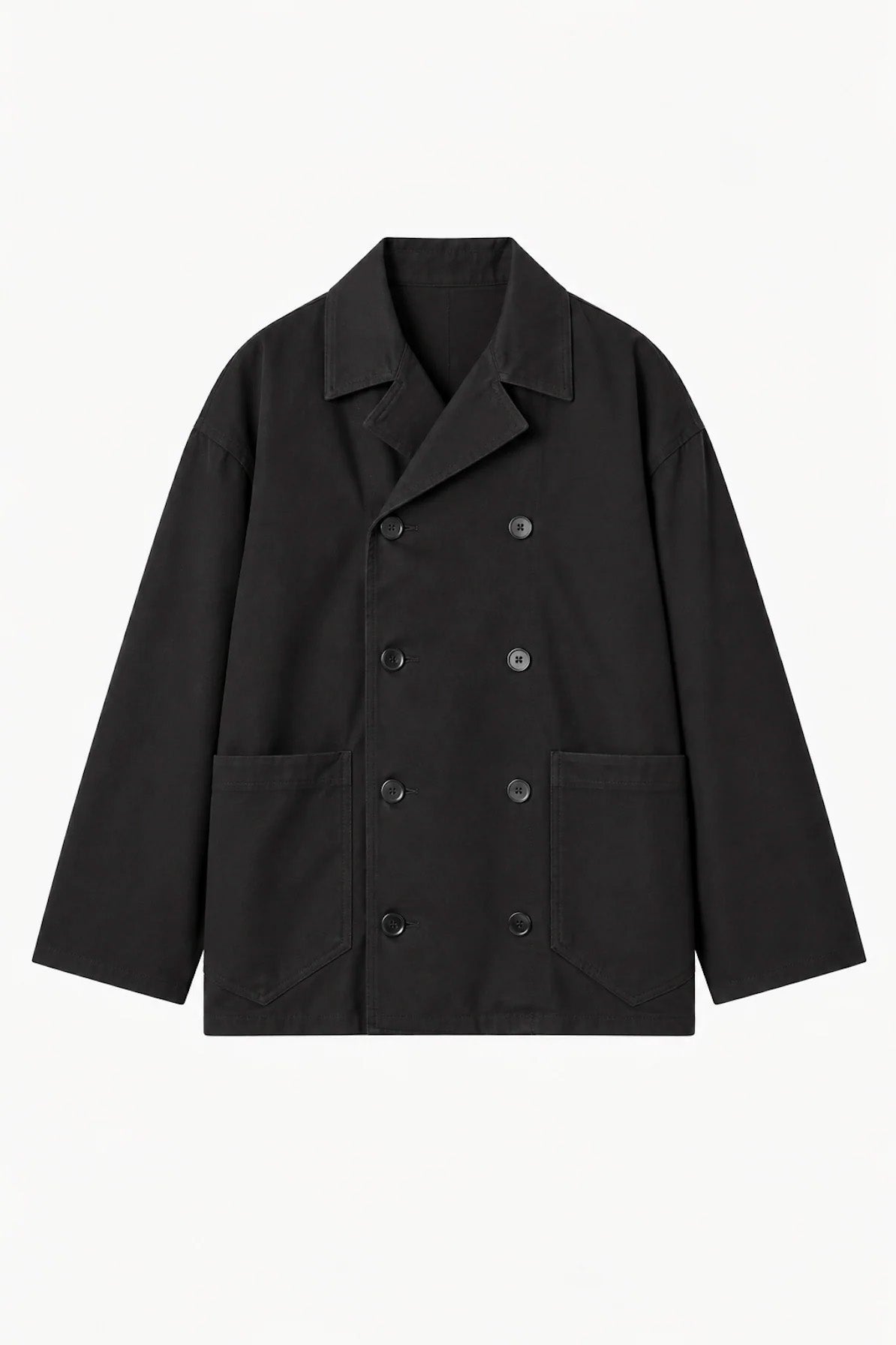 Double-Breasted Work Jacket in Black Canvas Cotton