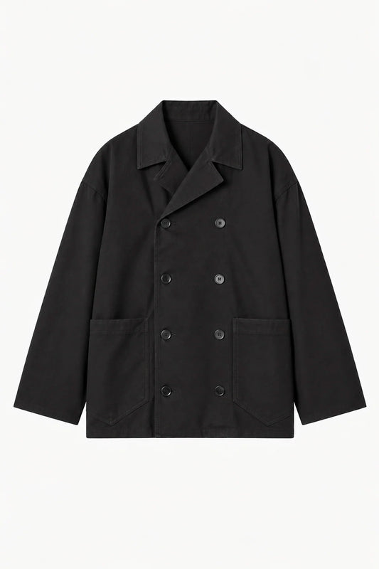 Double-Breasted Work Jacket in Black Canvas Cotton