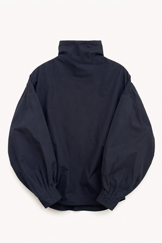 Indulging Top, High Neck in Navy Cotton Poplin