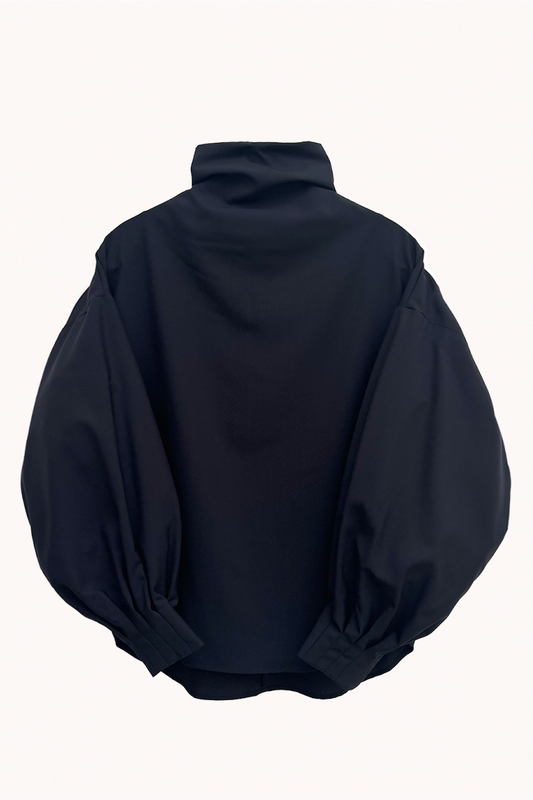 Indulging Top, High Neck in Navy Cool Wool