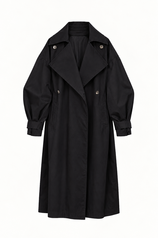 Trench Coat in Black Waterproof Cotton