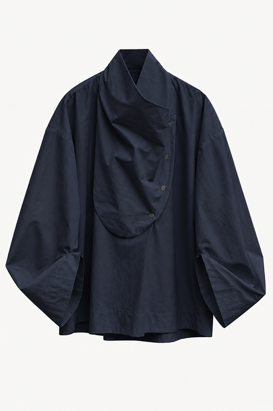 Tuxedo Shirt in Navy Cotton Poplin