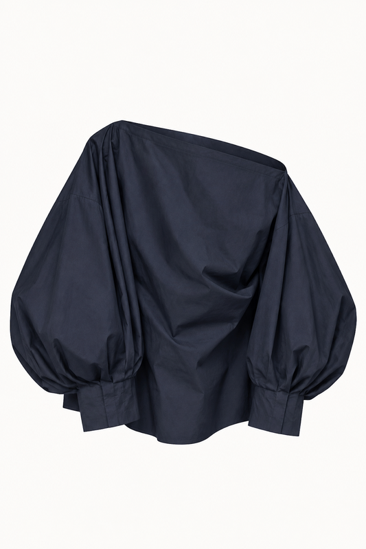 Indulging Top in Navy Cotton Poplin