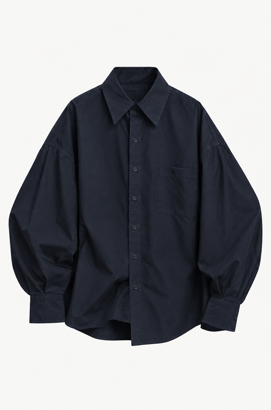 Shirt in Navy Cotton Poplin