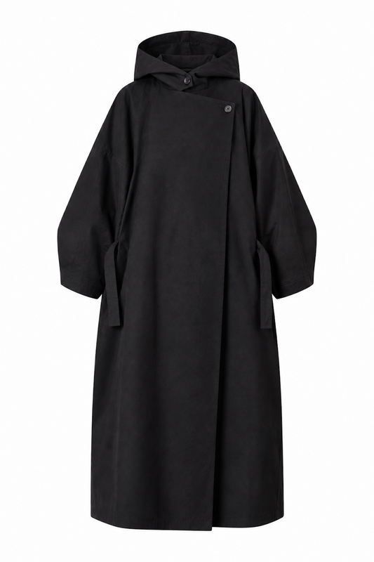 Parka Coat in Black Waterproof Cotton