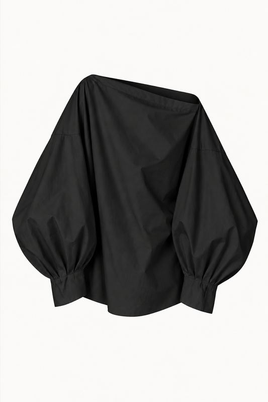 Indulging Top in Black Cotton Poplin