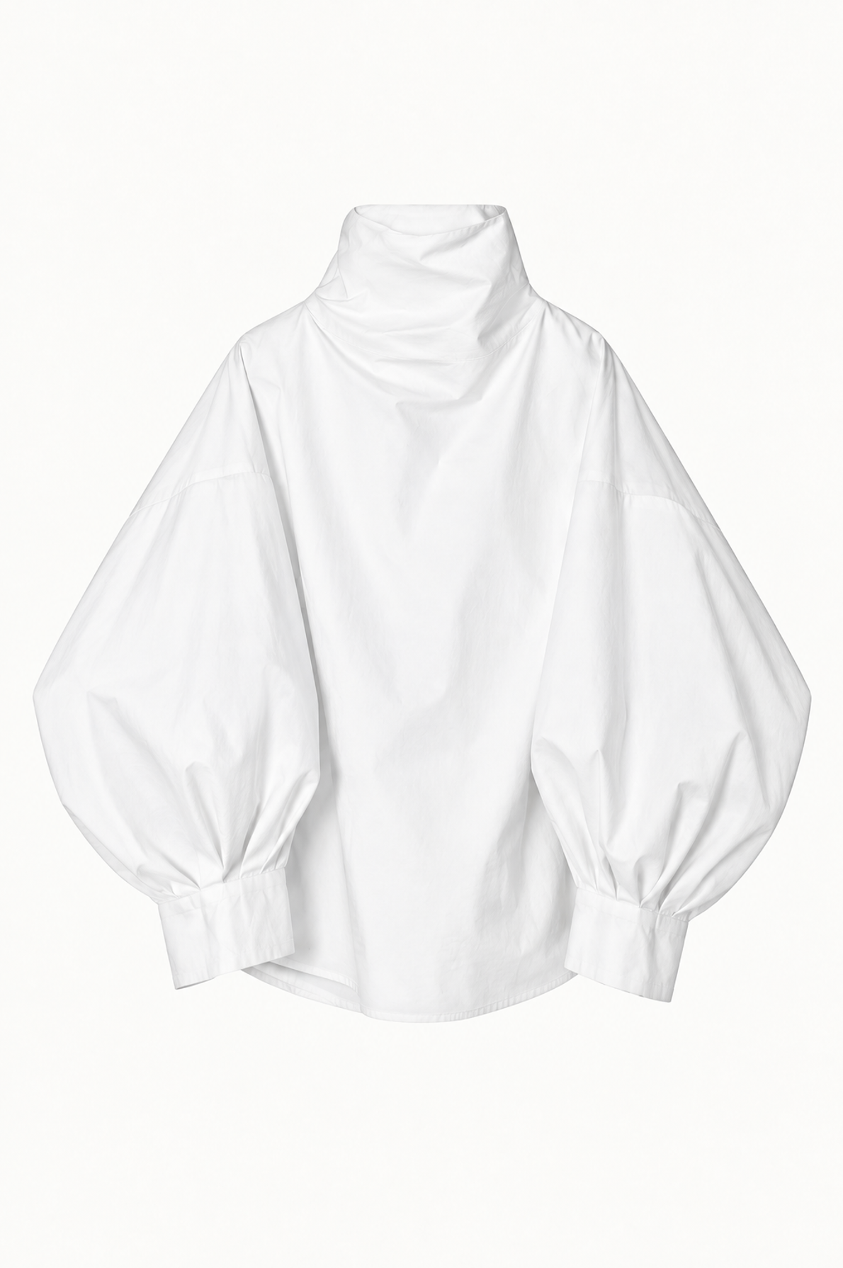 Indulging Top with High Neck in White Cotton Poplin