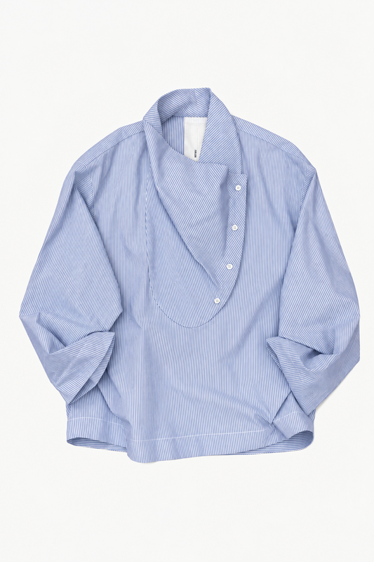 Tuxedo Shirt in White and Blue Striped Cotton Poplin