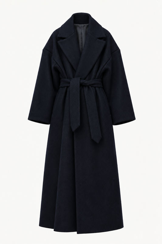 "La Plume" Coat in Navy/Black Wool Herringbone