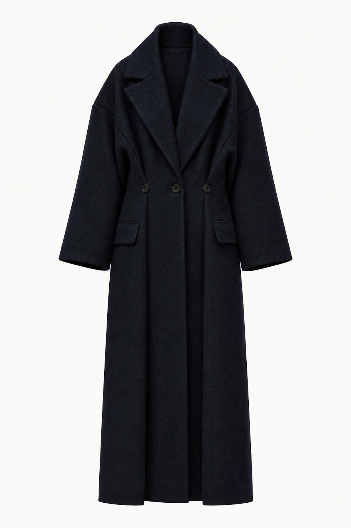 Folded Coat in Navy/Black Herringbone wool