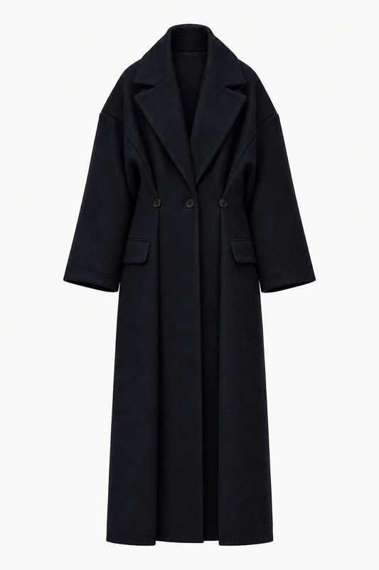 Folded Coat in Navy/Black Herringbone wool