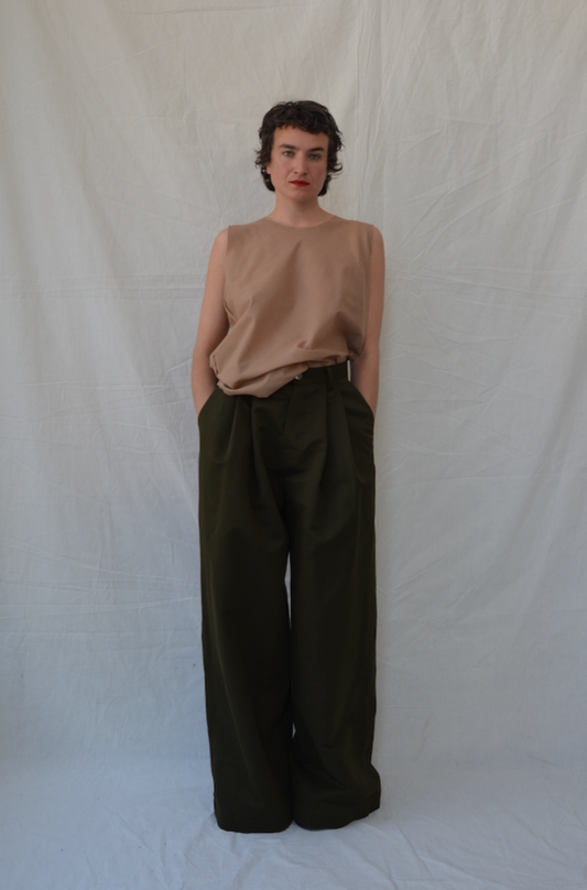 ARCHETYPE BILLOWING GREEN COTTON TROUSERS
