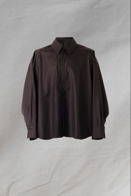 Archetype Billowing Shirt Brown Striped Silk