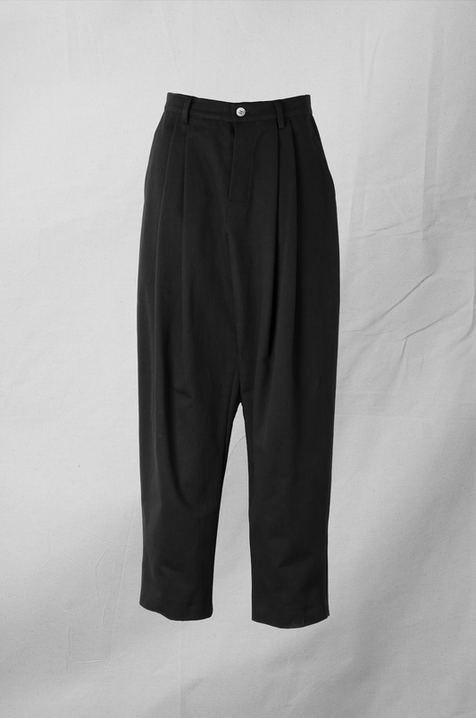 ARCHETYPE BILLOWING TROUSERS BLACK HEAVY COTTON (NARROWED)