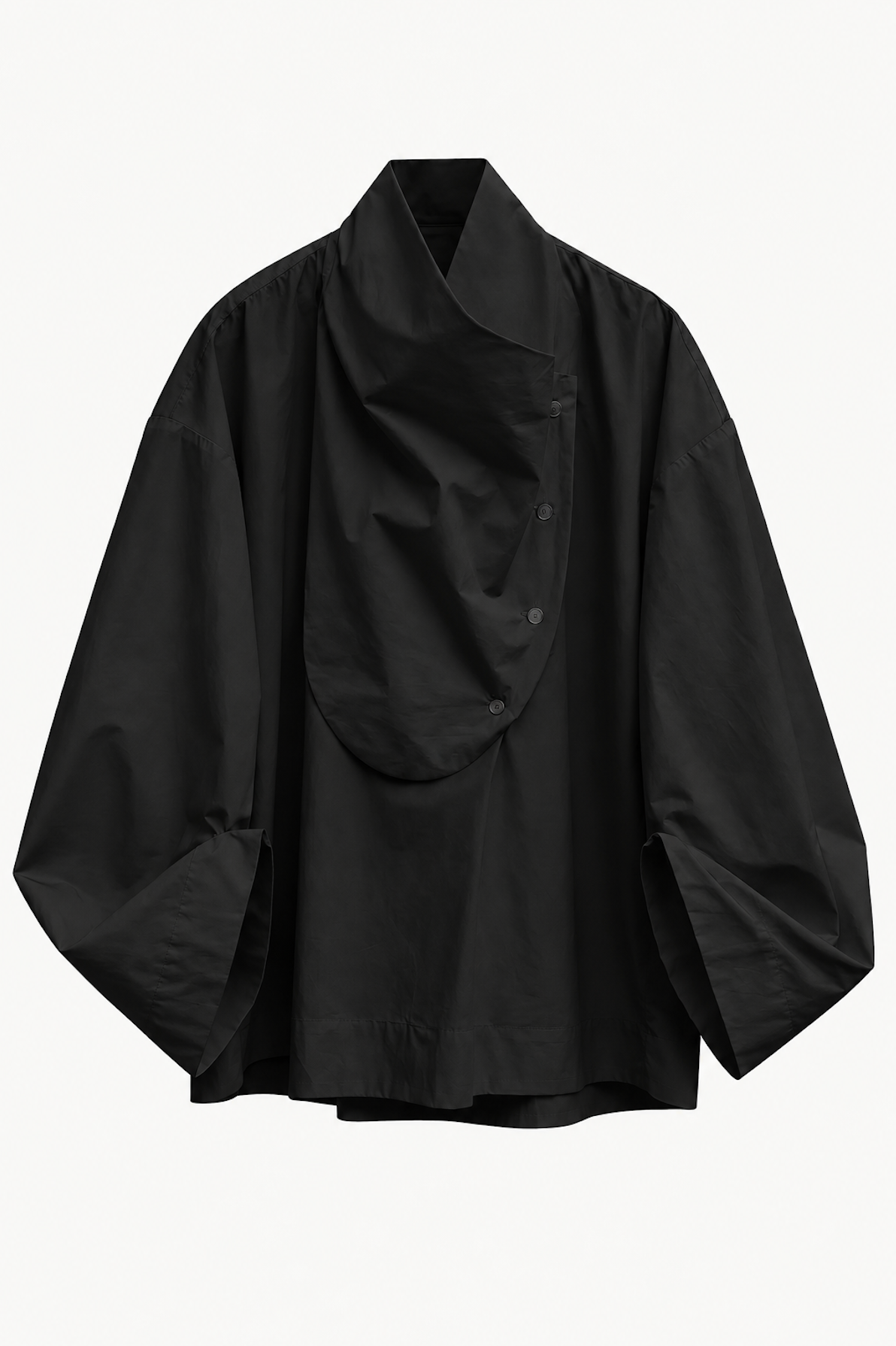 Tuxedo Shirt in Black Cotton Poplin
