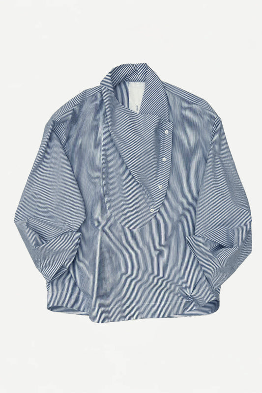 Tuxedo Shirt in White and Blue Striped Cotton Poplin