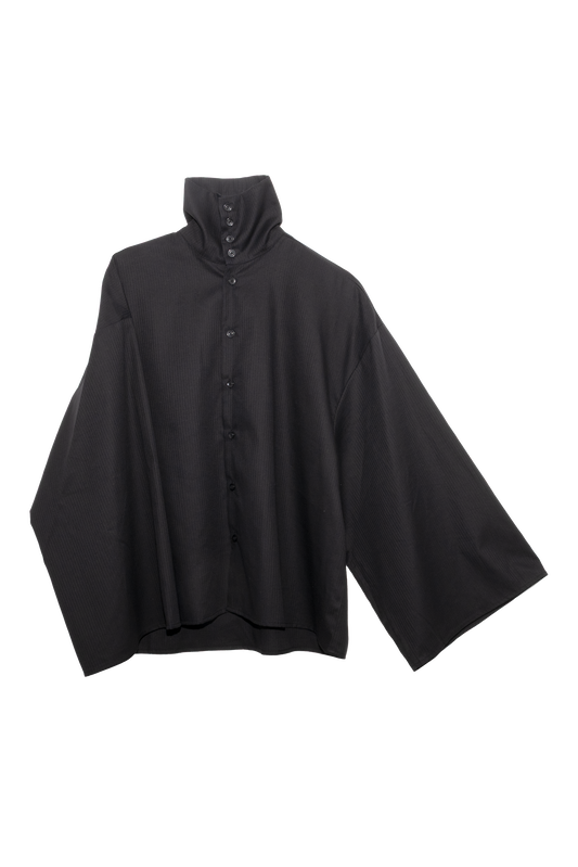 ARCHETYPE Waving shirt in black pinstriped cotton