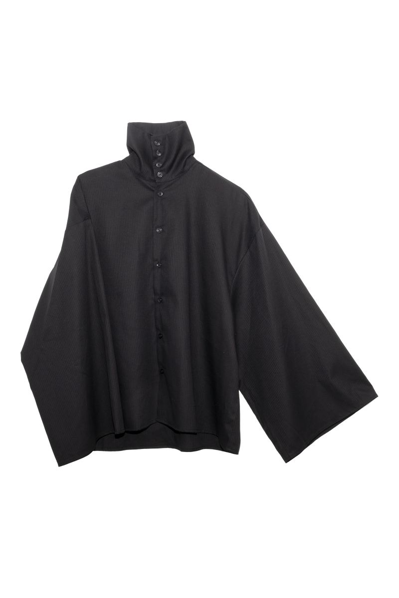 ARCHETYPE Waving shirt in black pinstriped cotton