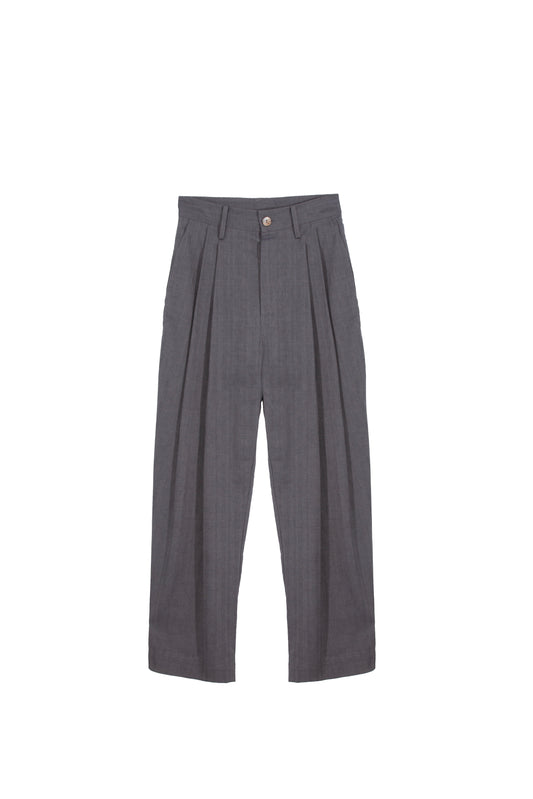 ARCHETYPE Billowing trousers in grey cotton herringbone (narrow)